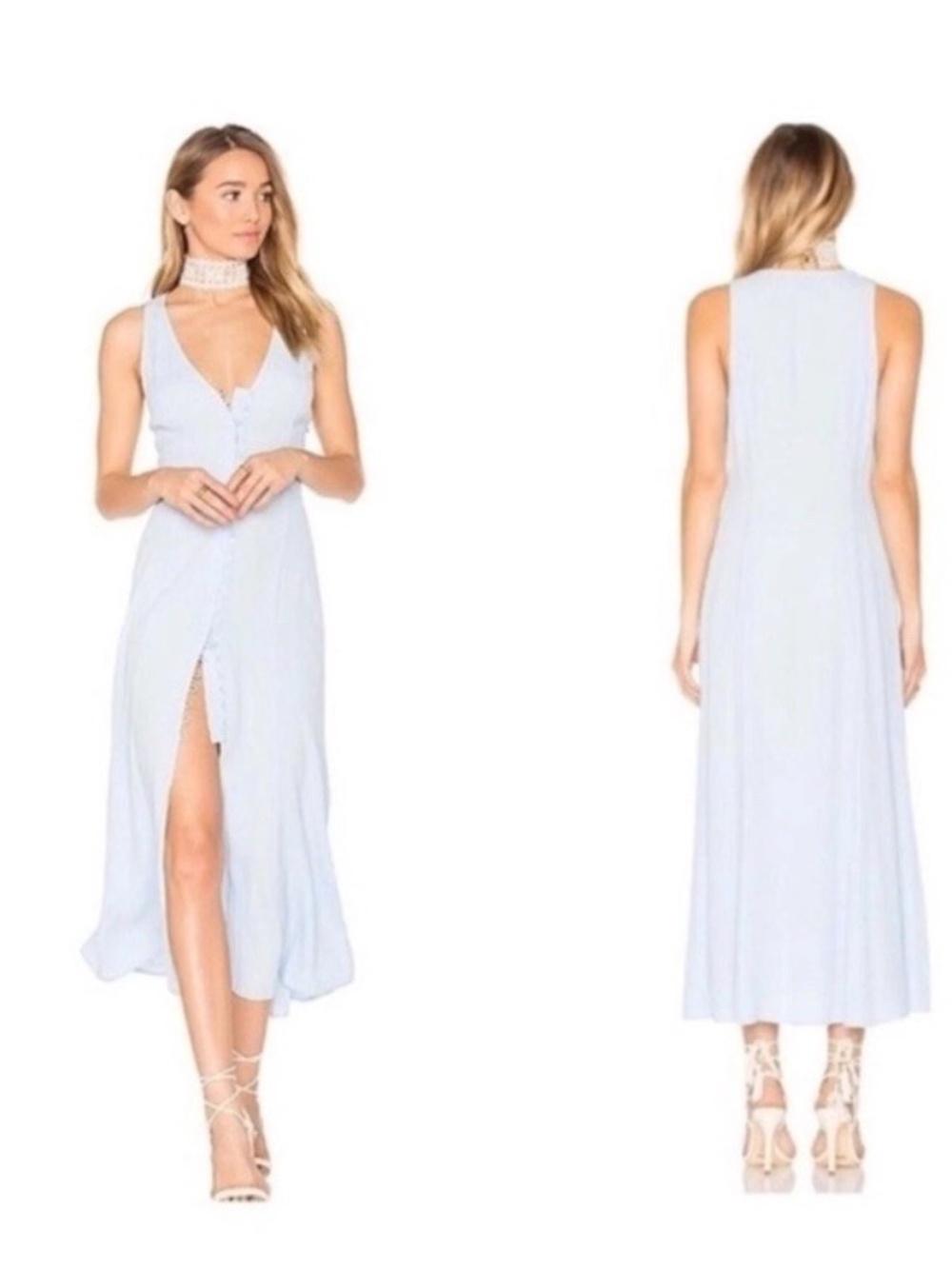 Privacy Please Revolve Lomax Light Blue Button Front Midi Tank Dress Sz XS 90's